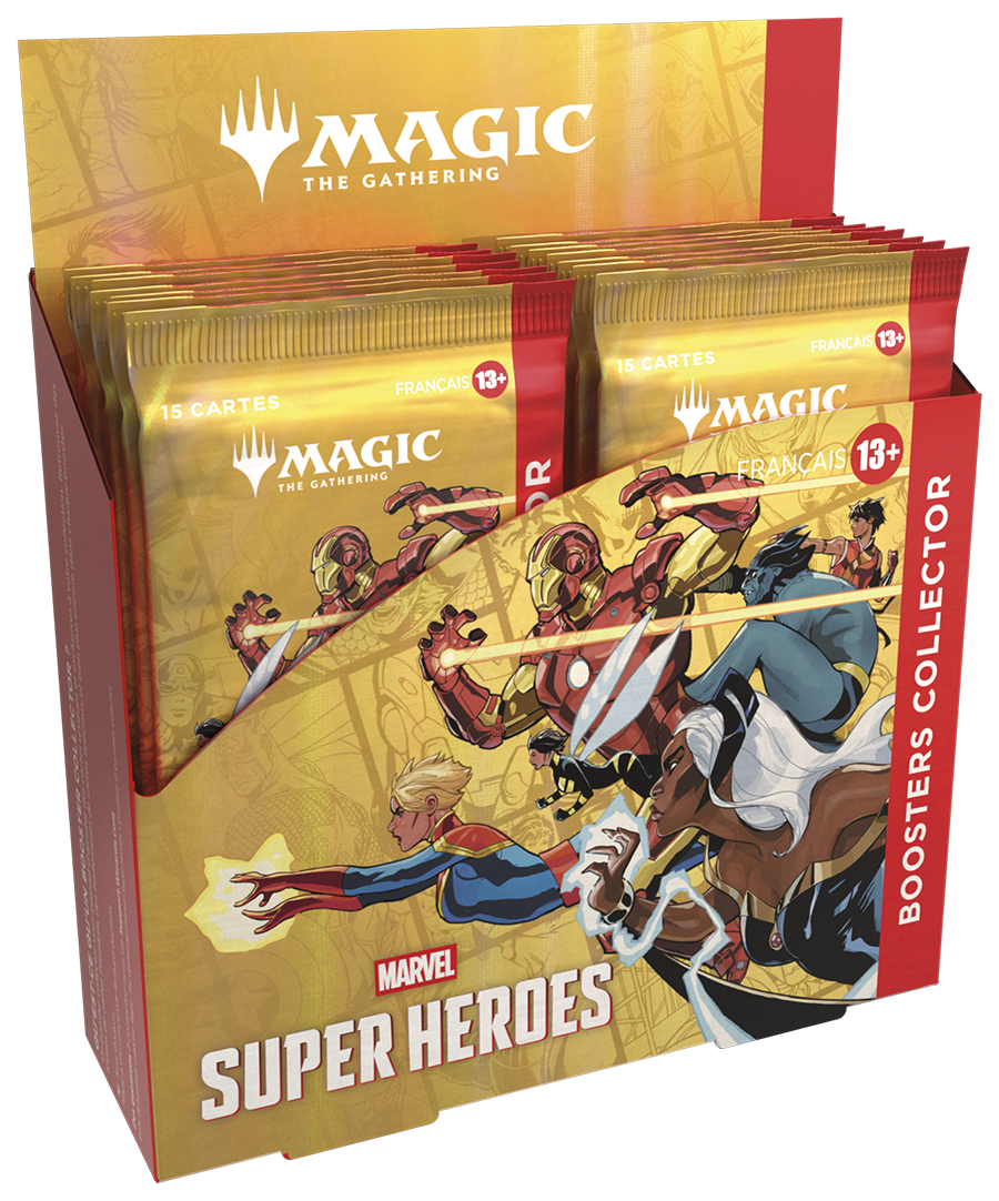 Boîte de 12 boosters Collector Magic: The Gathering Marvel Super Heroes en français, vue de face