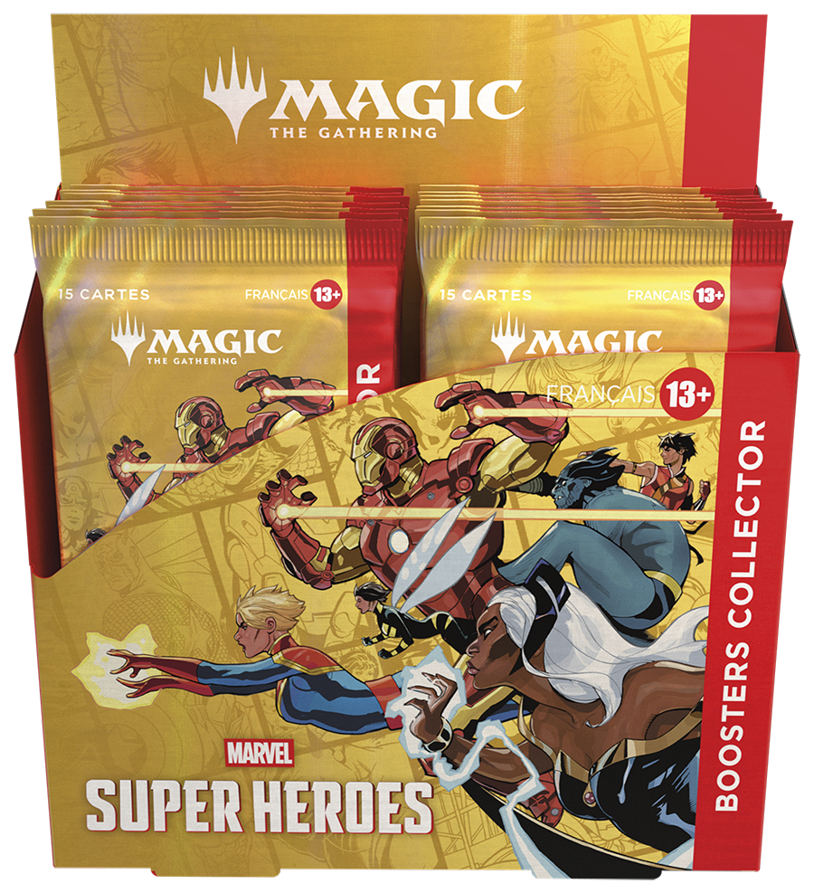 Boîte de 12 boosters Collector Magic: The Gathering Marvel Super Heroes en français, vue de face — vue 2