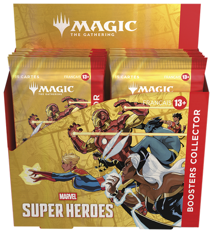 Boîte de 12 boosters Collector Magic: The Gathering Marvel Super Heroes en français, vue de face — vue 2