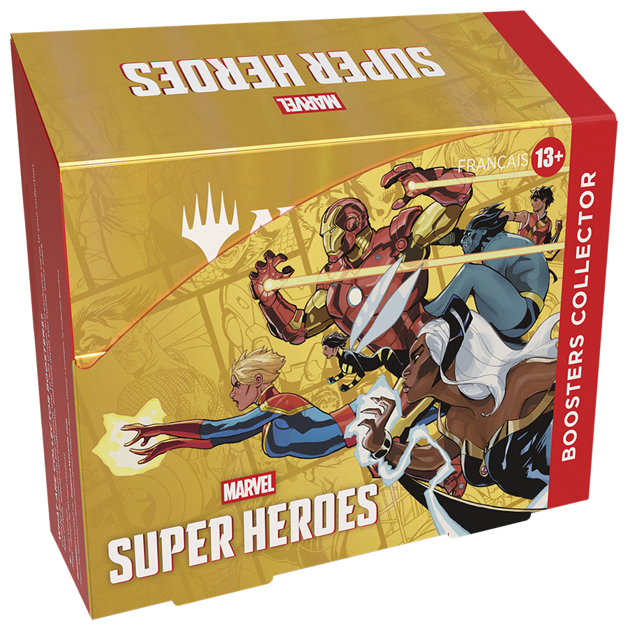 Boîte de 12 boosters Collector Magic: The Gathering Marvel Super Heroes en français, vue de face — vue 3