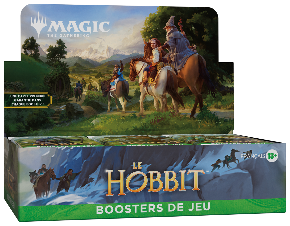 Boîte de 30 boosters de jeu Magic: The Gathering Le Hobbit en français, avec Box Topper, vue de face