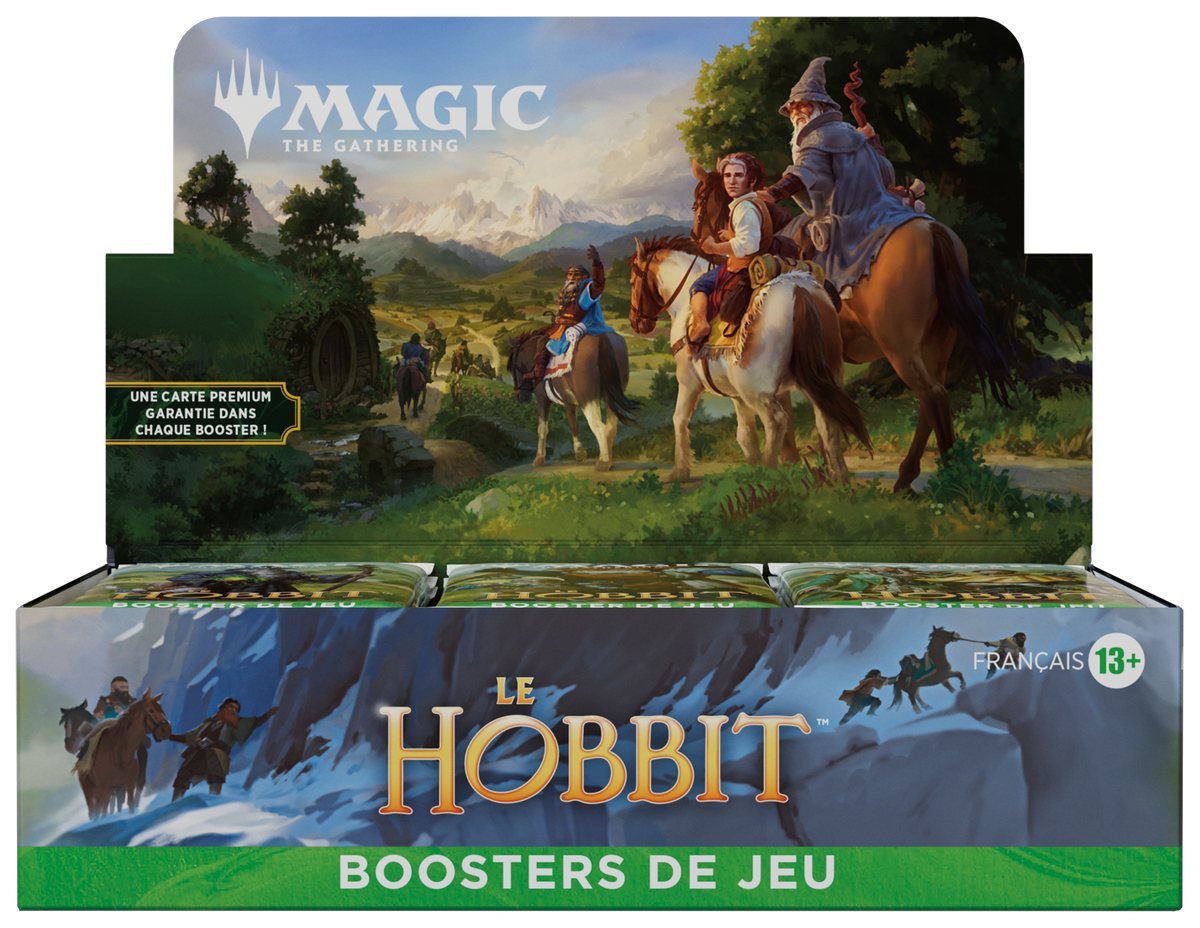 Boîte de 30 boosters de jeu Magic: The Gathering Le Hobbit en français, avec Box Topper, vue de face — vue 2