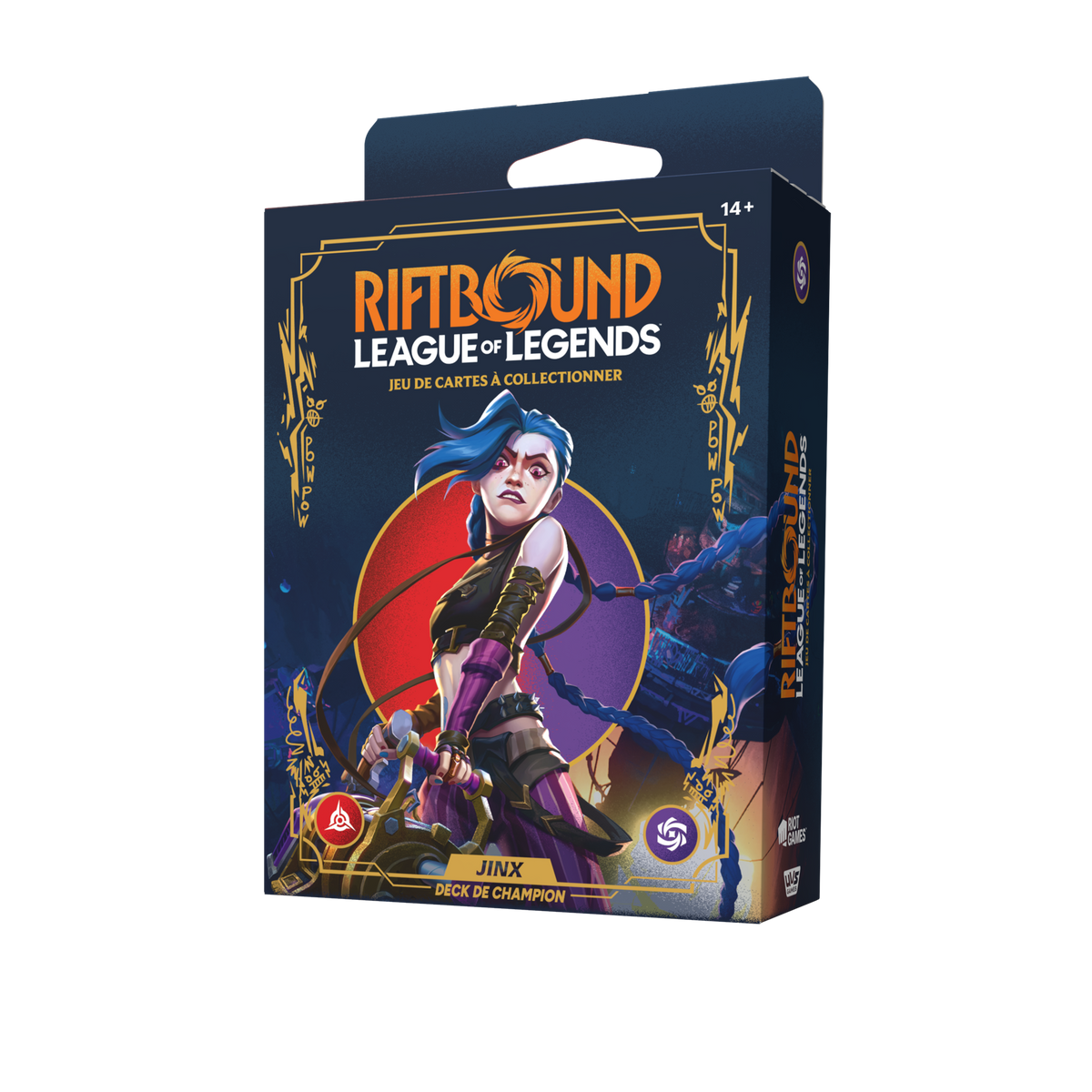 Deck de champion Jinx Riftbound Origines en français, emballage vu de face