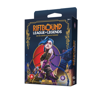 Deck de champion Jinx Riftbound Origines en français, emballage vu de face