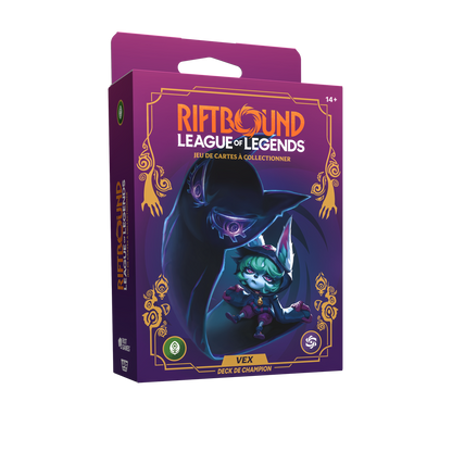 Deck de champion Vex Riftbound Déchaînement en français, emballage vu de face