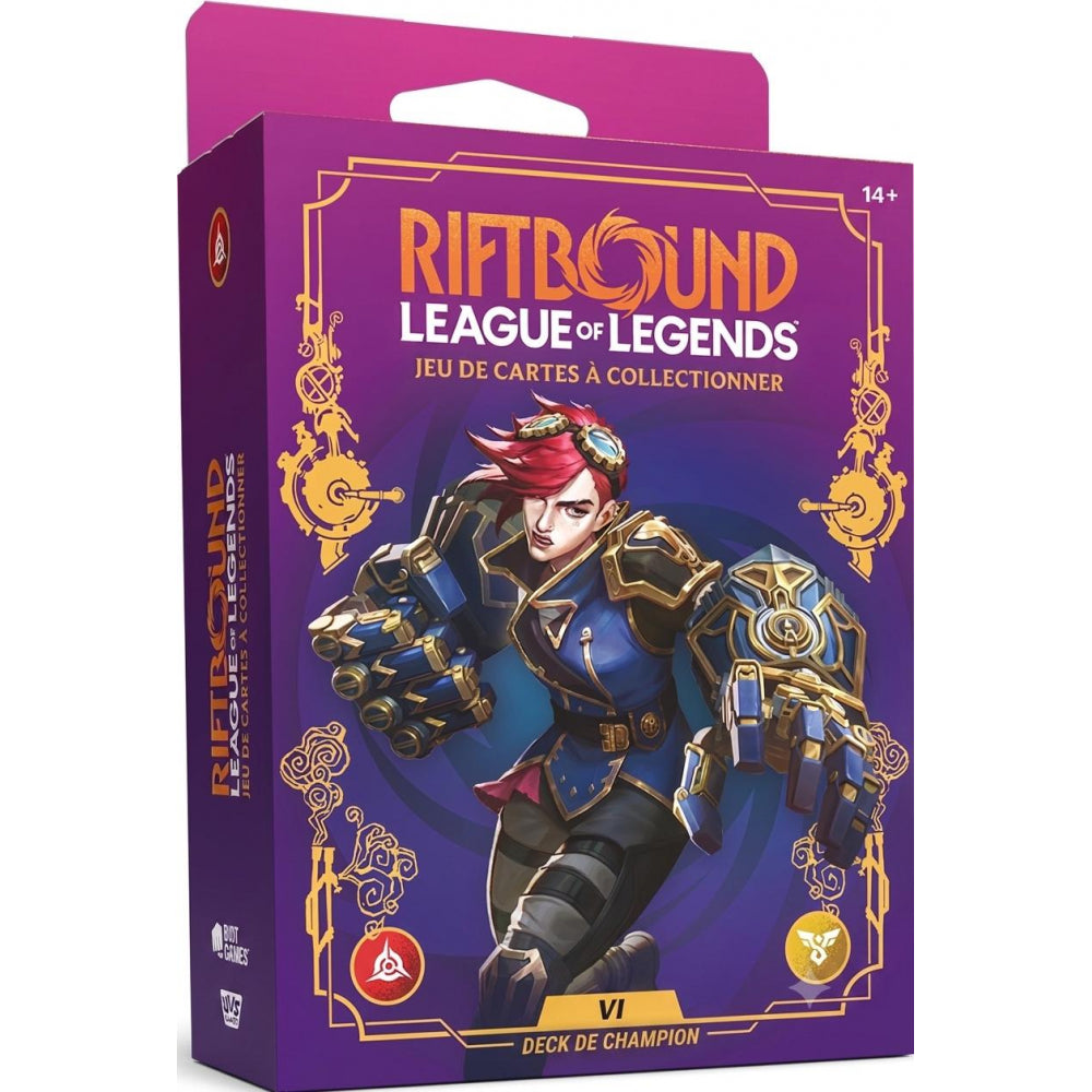 Deck de champion Vi Riftbound Déchaînement en français, emballage vu de face