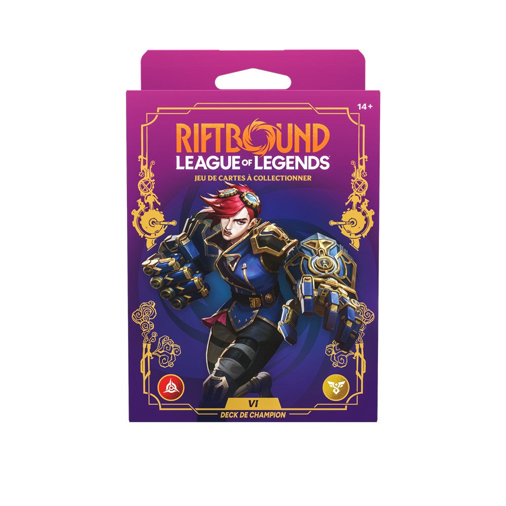 Deck de champion Vi Riftbound Déchaînement en français, emballage vu de face — vue 2