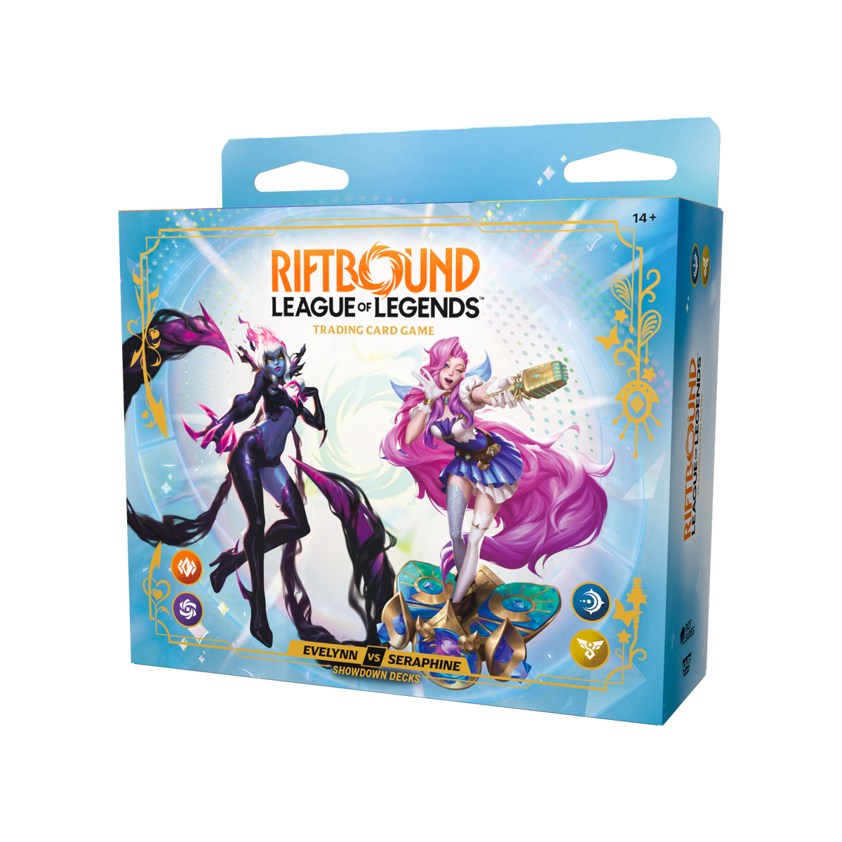 Coffret Showdown Seraphine contre Evelynn Riftbound Radiance, emballage vu de face