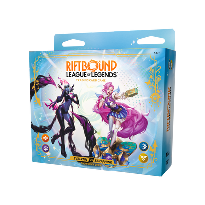 Coffret Showdown Seraphine contre Evelynn Riftbound Radiance, emballage vu de face