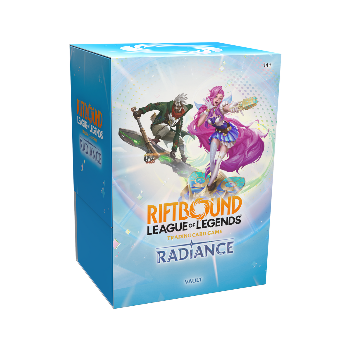 Coffret Riftbound Radiance Vault en anglais avec six boosters et boîte de rangement, vue de face — vue 3