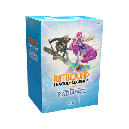 Coffret Riftbound Radiance Vault en anglais avec six boosters et boîte de rangement, vue de face — vue 3