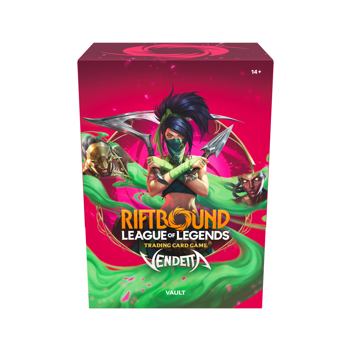 Coffret Riftbound Vendetta Vault en anglais avec six boosters et boîte de rangement, vue de face — vue 6